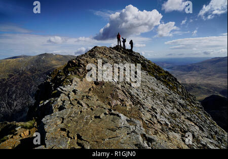On the ridge of Crib Goch, Snowdon, North Wales. Stock Photo