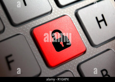 Image of padlock icon on computer keyboard button Stock Photo