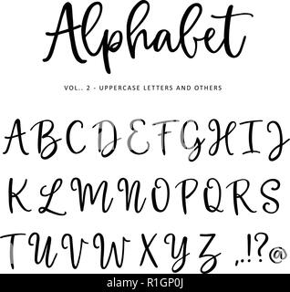 Hand drawn vector alphabet, font. Isolated letters, punctuation written with marker or ink. Modern brush script. Stock Vector