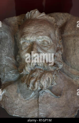 Victor Hugo on his deathbed on 23 may 1885. Sculpture by French sculptor Jules Dalou (1885) on display in the Musée d'Orsay in Paris, France. Stock Photo