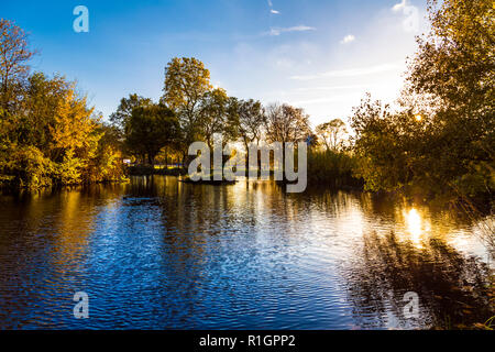 Victoria Park in autumn at sunset, London, UK Stock Photo