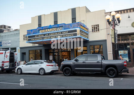 The Ghirardelli ice cream and chocolate shop, Gaslight Quarter, San Diego, California, United States. Stock Photo