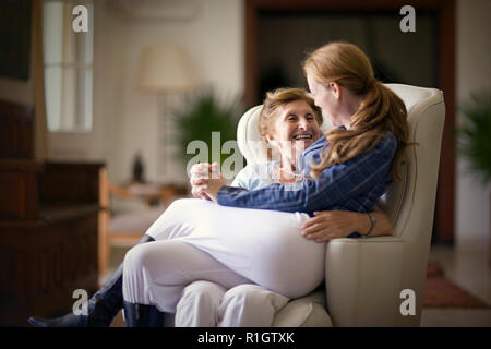 Portrait of an elderly lady with her daughter. Stock Photo