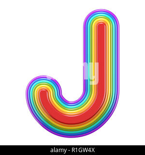 Concentric rainbow font letter J 3D rendering illustration isolated on white background Stock Photo