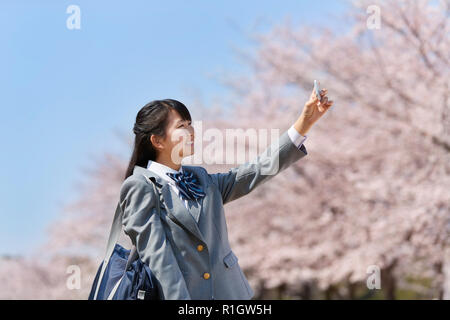 Japanese junior-high schoolgirl in uniform Stock Photo