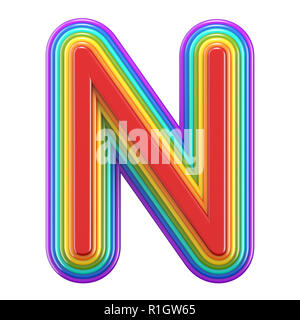 Concentric rainbow font letter N 3D rendering illustration isolated on white background Stock Photo