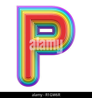 Concentric rainbow font letter P 3D rendering illustration isolated on white background Stock Photo