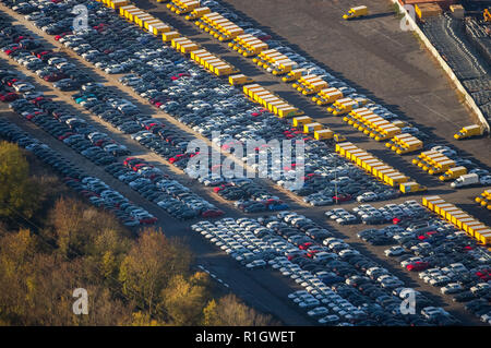 Aerial View, new electric cars the Federal Post Office, E-vans, electric vans, postal delivery, Causeway, new car parking, new cars DHL, Externberg, D