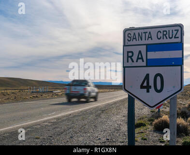 Car travelling on Route 40 in Argentina Stock Photo