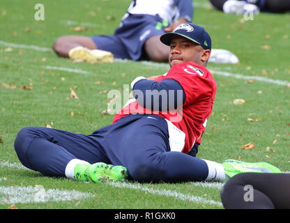 Seattle Seahawks press conference and practice at The Grove, Chandlers Cross, Watford, UK ahead of their NFL UK International Series game vs Oakland Raiders at Wembley Stadium  Featuring: Russell Wilson Where: London, United Kingdom When: 12 Oct 2018 Credit: WENN.com Stock Photo