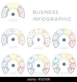 Semicircle from colorful Lines. Templates for infographics for text area of 3,4,5,6,7,8,9 positions Stock Vector