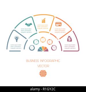 Semicircle from Lines infographic 5 positions. template with text areas. Stock Vector