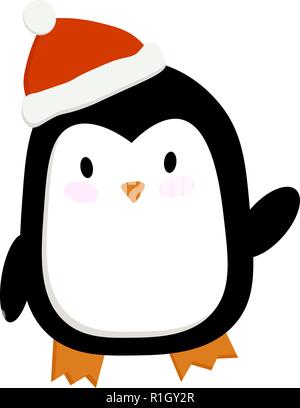Christmas cartoon picture. vector illustration of a penguin in a new year cap. Stock Vector