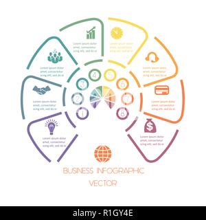 Semicircle from Lines infographic 8 positions. template with text areas. Stock Vector