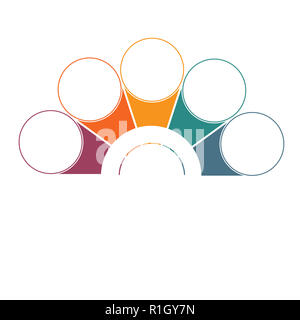 Colorful semicircle and circles for Infographics Conceptual Cyclic Processes 5 Positions. Stock Photo