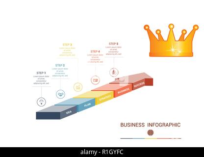 Infographics from 5 parts colored arrows. Stock Vector