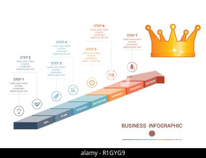 Infographics from 7 parts colored arrows. Stock Vector