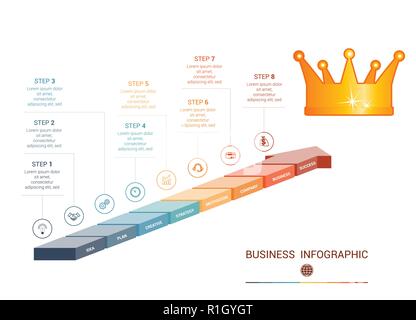 Infographics from 8 parts colored arrows. Stock Vector