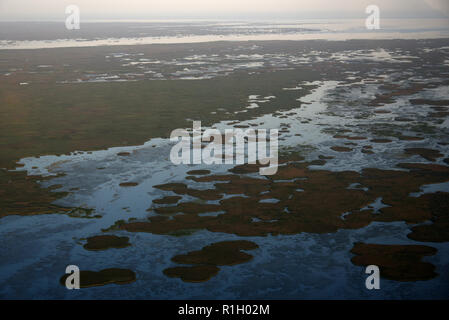 Volga River Delta and Caspian Sea viewed from space Stock Photo - Alamy