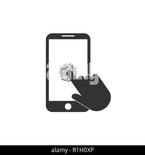 Smartphone touch icon. Fingerprint icon. Vector illustration flat Stock Vector
