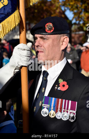 Remembrance Sunday, War Memorial, Bordon, Hampshire, UK. 11.11.2018.