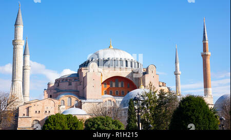 Hagia Sophia domes and minarets in the old town of Istanbul, Turkey Stock Photo