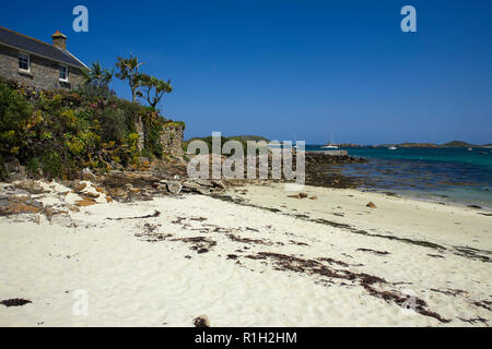 Green Porth and Old Grimsby Harbour, Tresco, Isles of Scilly, UK Stock Photo