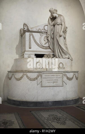 Funeral monument to Italian dramatist and poet Vittorio Alfieri designed by Italian Neoclassical sculptor Antonio Canova (1806-1810) in the Basilica di Santa Croce (Basilica of the Holy Cross) in Florence, Tuscany, Italy. Stock Photo