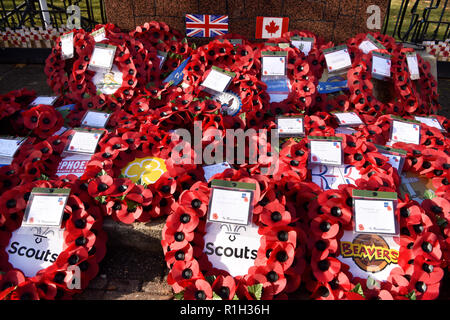 Remembrance Sunday, War Memorial, Bordon, Hampshire, UK. 11.11.2018.