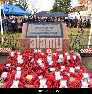 Remembrance Sunday, War Memorial, Bordon, Hampshire, UK. 11.11.2018.