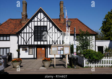 Village Hall, Hunsdon, Hertfordshire, standing in the centre of the village, was originally used as a school and as a canteen during World War II. Stock Photo