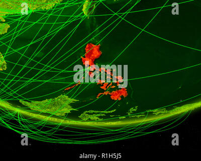 Philippines on green model of planet Earth with network representing ...