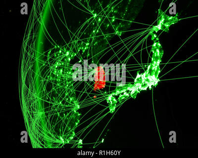 South Korea on green model of planet Earth with network representing ...