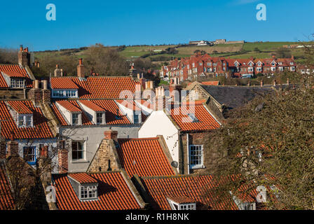 Close rooftops of the fishing village of Robin Hood's Bay in North Yorkshire. Stock Photo