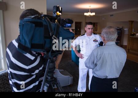 SPRINGFIELD, Mass. (September, 20 2018) Sy Becker, news anchor for WWLP-22 News, interviews Lt. John Stevens, assigned to the Navy Office of Community Outreach, at the Springfield Ronald McDonald House during Springfield Navy Week. Navy Weeks are designed to connect the public with Navy Sailors, programs and equipment throughout the country. Every year, America's Navy comes home to approximately 15 cities across the country to show Americans why having a strong Navy is critical to the American way of life.