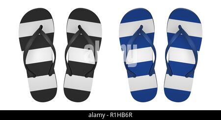 Vector Realistic 3d striped Flip Flop Set Closeup Isolated on White Background. Design Template of Summer Beach Holiday Flip Flops Pair For Advertise, Logo Print, Mockup. Front View Stock Vector