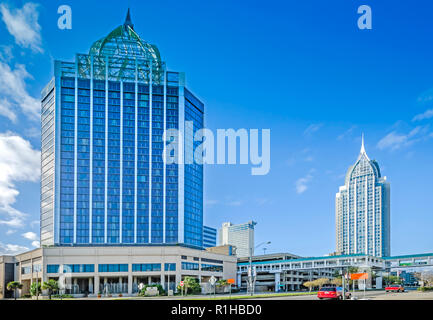 The Renaissance Mobile Riverview Plaza and the RSA Battle House Tower are pictured, November 27, 2015, in Mobile, Alabama. Stock Photo