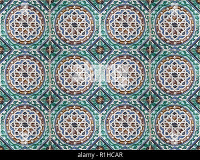 Old ceramic tiles with abstract pattern. Vintage glazed tiles texture and background. Stock Photo