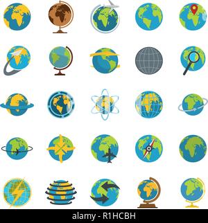 Globe Earth icons set. Flat illustration of 25 Globe Earth vector icons isolated on white background Stock Vector