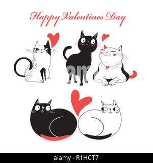 Bright greeting card with cats in love on white background Stock Vector