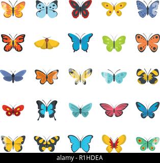 Butterfly icons set. Flat illustration of 25 butterfly vector icons isolated on white background Stock Vector