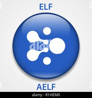 AELF Coin cryptocurrency blockchain icon. Virtual electronic, internet money or cryptocoin symbol, logo Stock Vector