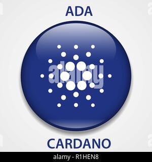 Cardano cryptocurrency blockchain icon. Virtual electronic, internet money or cryptocoin symbol, logo Stock Vector