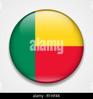 Flag of Benin. Round glossy badge Stock Vector