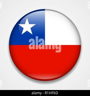 Flag of Chile. Round glossy badge Stock Vector