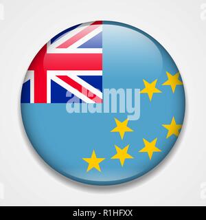 Flag of Tuvalu. Round glossy badge Stock Vector