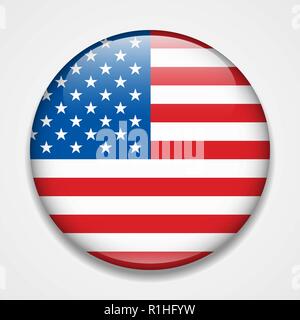 Flag of the USA. Round glossy badge Stock Vector