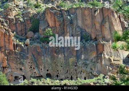 Cliff dwellings, Frijoles Canyon, Pajarito Plateau, Bandelier National Monument, New Mexico 180924 74342 Stock Photo