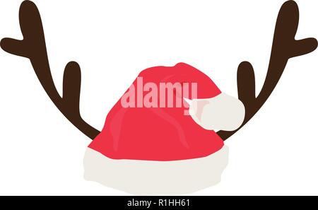vector illustration of antlers with Santa hat. Christmas holiday background. Stock Vector