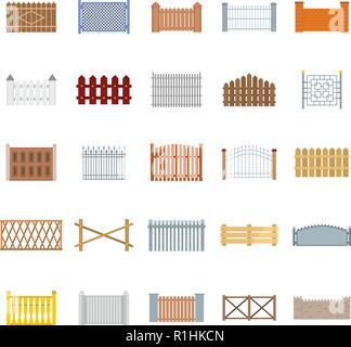 Fence country types icons set. Flat illustration of 25 fence vector icons for web Stock Vector